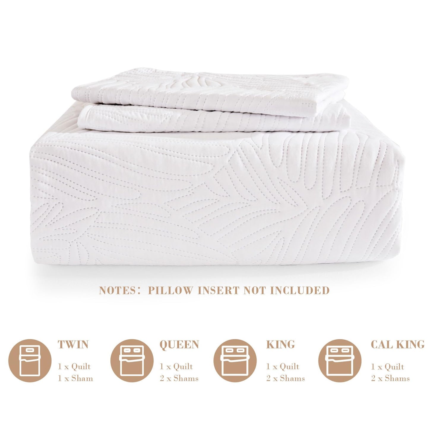 Exclusivo Mezcla California King Quilt Bedding Set, Lightweight White Quilts Cal Oversized King Size for All Seasons, Soft Microfiber Bedspreads Coverlets with Leaf Pattern, 3 Piece