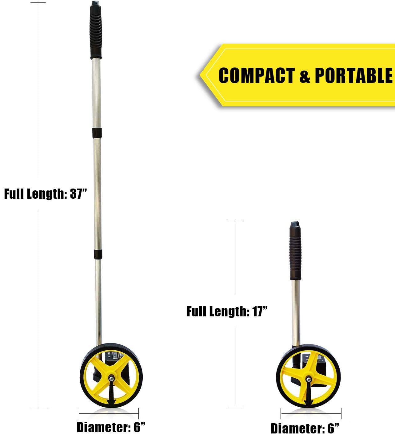 Zozen Measuring Wheel in Feet and Inches, 6-inch Measure Wheel - Telescopic/Mechanical/One Key to Reset/Starting Point Arrow and Cloth Carrying Bag, Measurement Up to 10,000Ft.