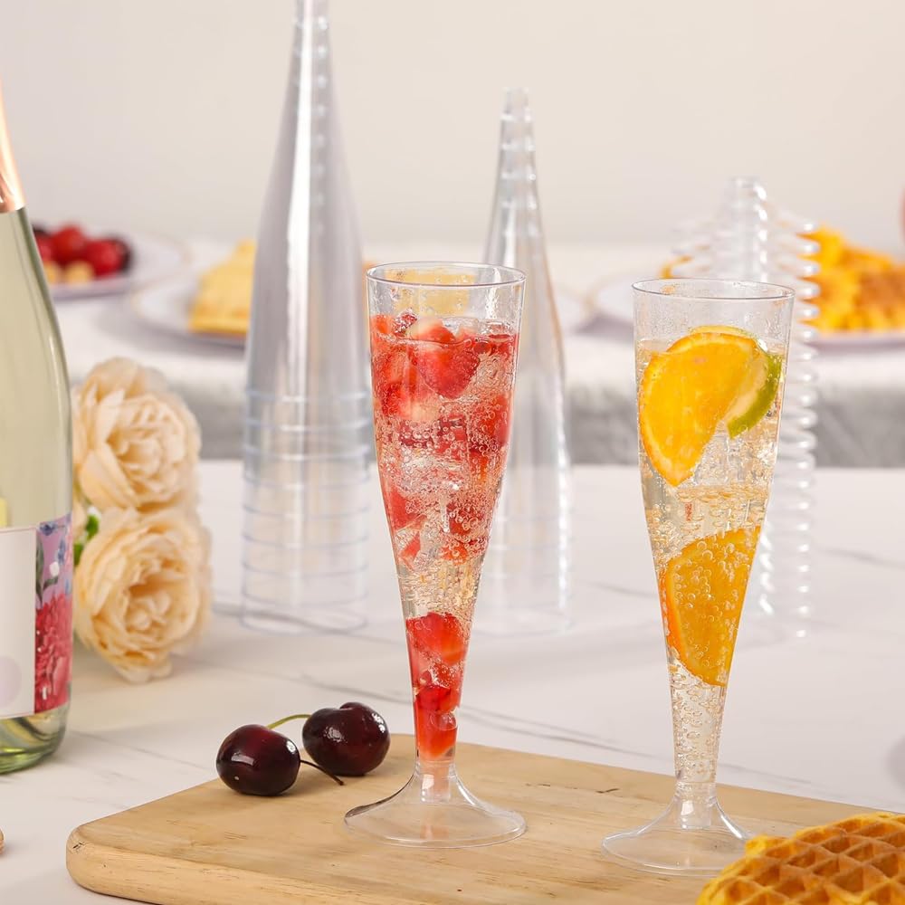 100 Pack Plastic Champagne Flutes Disposable Champagne Glasses,4.5 Oz Durable Transparent Mimosa Glasses for Parties, Weddings, Toasting and Large Celebrations