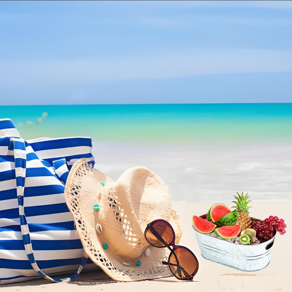 2 Pcs 4 Gallon Metal Beverage Ice Buckets,Galvanized Ice Buckets, Ice Bucket Set with Handles for Parties, Large Metal Drink for Beer, Wine, Cocktails & Outdoor Events