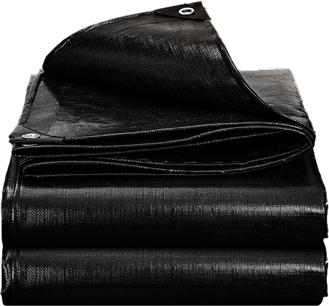 Black Tarps-180g/㎡ Heavy Duty Waterproof Tarpaulin,Lightweight,Durable,Waterproof, Outdoor Waterproof Tarps for Camping Pool,Cars,Garden(10×12FT)