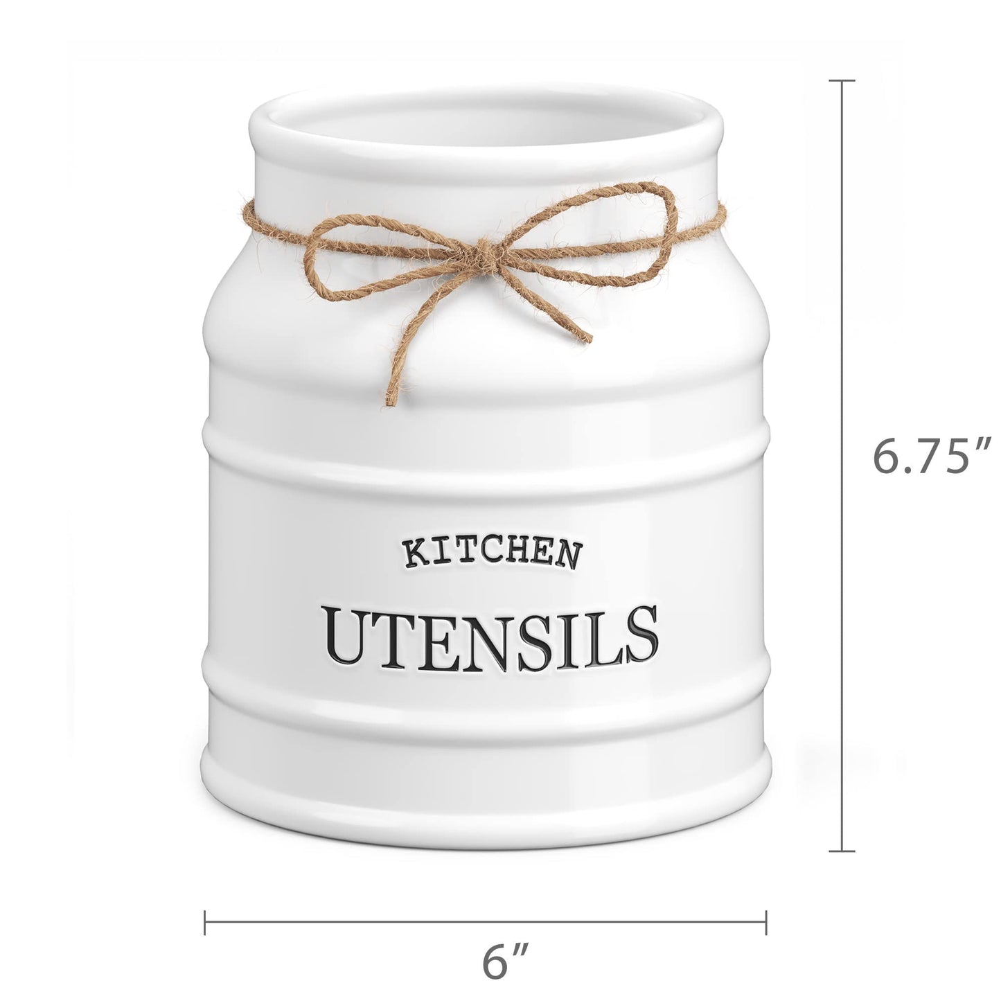 Barnyard Designs Ceramic Utensil Crock Holder for Kitchen Counter, Rustic Farmhouse Countertop Decor, French Country Organizer for Cooking Utensils, Spatulas and Mixing Spoons (White)