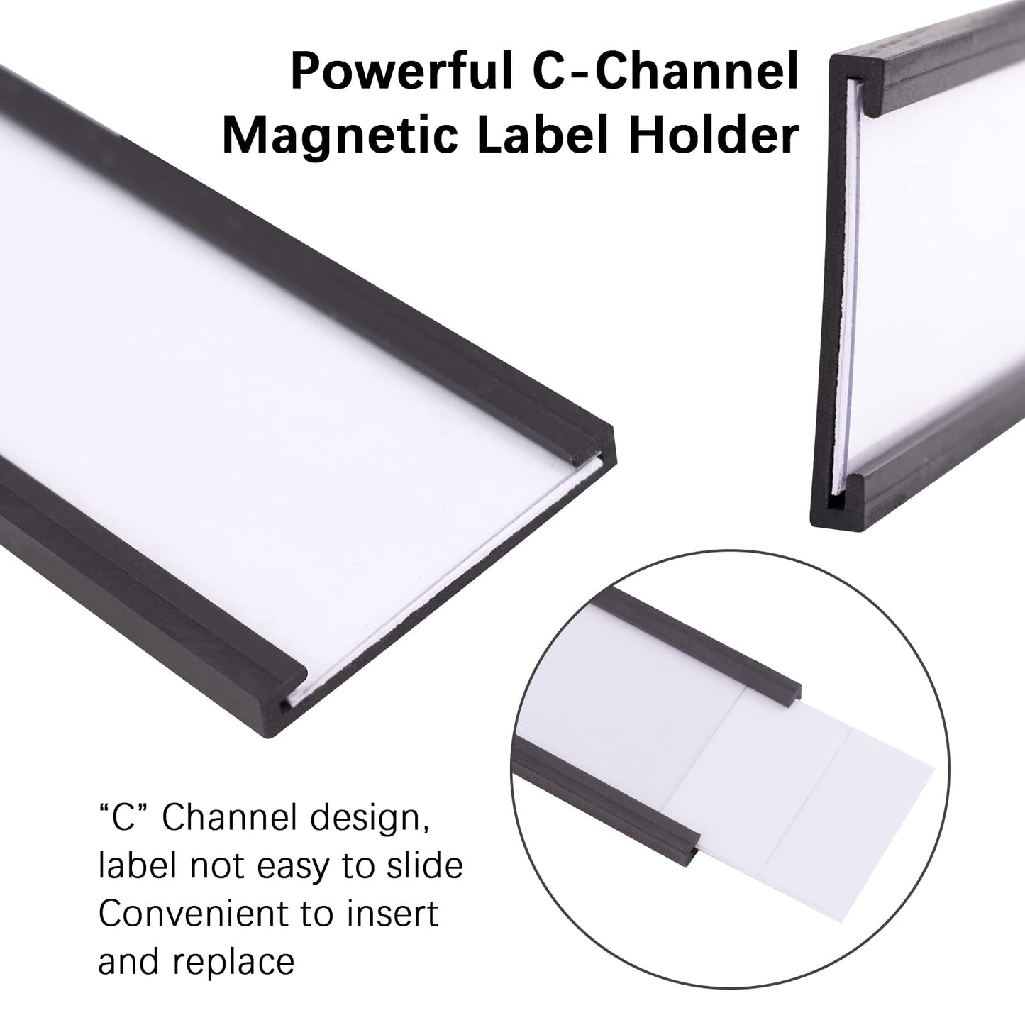 80Pcs Magnetic Label Holders, FHDUSRYO 3x1 inch “C” Channel Magnet Label Card Racks with 80 Clear Protective Films and 160 White Paper Strips for Office, Warehouse, School, Shelf, Drawer