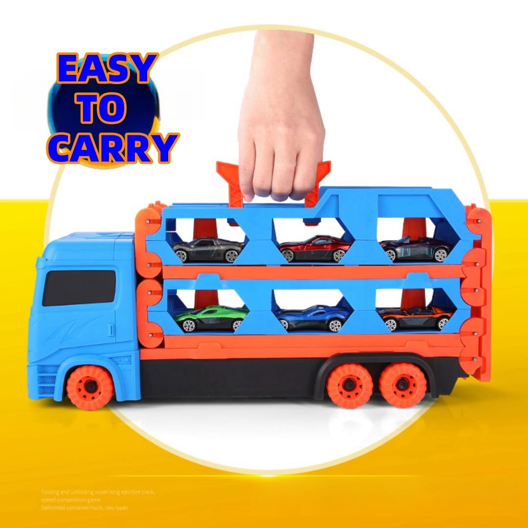 Bearbao Toddler Boy Toys for 2 3 4 5 6 Years Old Boys, 65 Inches Race Track for Boys Kids Die-Cast Transport Truck Car Toys, Toddler Car Toys Set for Kids Boy