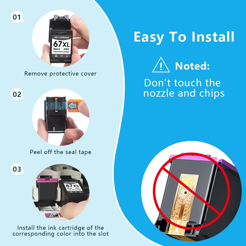 INKMATE 67XL Ink Cartridge Black Tri-Color Combo Pack Replacement for HP Ink 67 67XL Printer Ink for HP deskjet 2855e 2755e 2700e 4100e 4155e Envy 6000 6055e 6052e (1 Black, 1 Tri-Color, 2 Pack)
