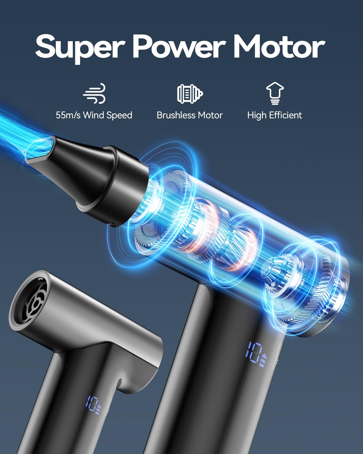 Compressed Air Duster, 130000RPM Super Power Electric Air Duster, 11-Gear Stepless Speed Mini Blower with Aluminum Alloy, Cordless Dust Blower for Computer, Keyboard, House, Outdoor, and Car