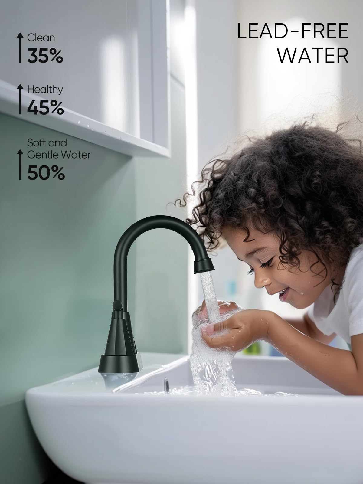Cobbe Bathroom Faucets 3 Hole, 4 Inch Bathroom Sink Faucet with Pop Up Drain and 2 Supply Hoses, 2 Handle Centerset Bathroom Faucet, Matte Black