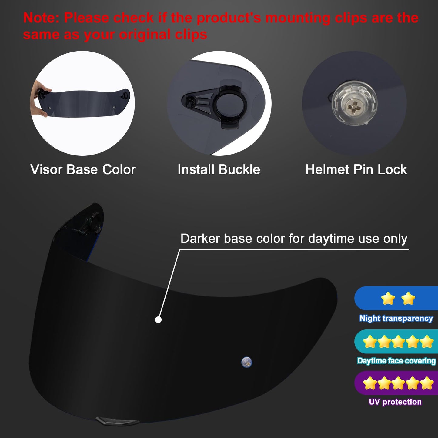 PSLER K1 Visor - Shatterproof Motorcycle Helmet Tinted Face Shield, Impact-Resistant & UV400 Protective Visor for AGV K1 K1S K3SV K5 K5S, Black (Daytime Use Only)