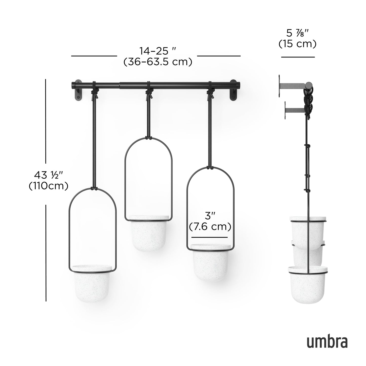 Umbra Triflora Hanging Planter for Window, Indoor Herb Garden, White/Black