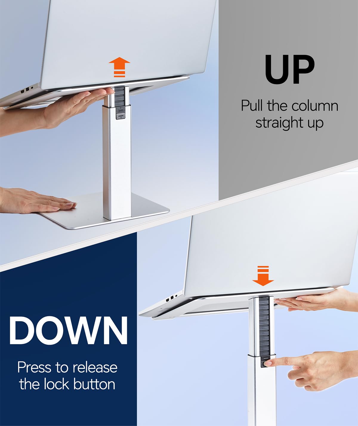Supamir Adjustable Laptop Stand for Desk, DJ Laotop Riser, Ergonomic Small Sit to Stand Desk Converter, Support Working on Computer Standing, Compatible with MacBook and All 13"-16.5" Laptops, Silver