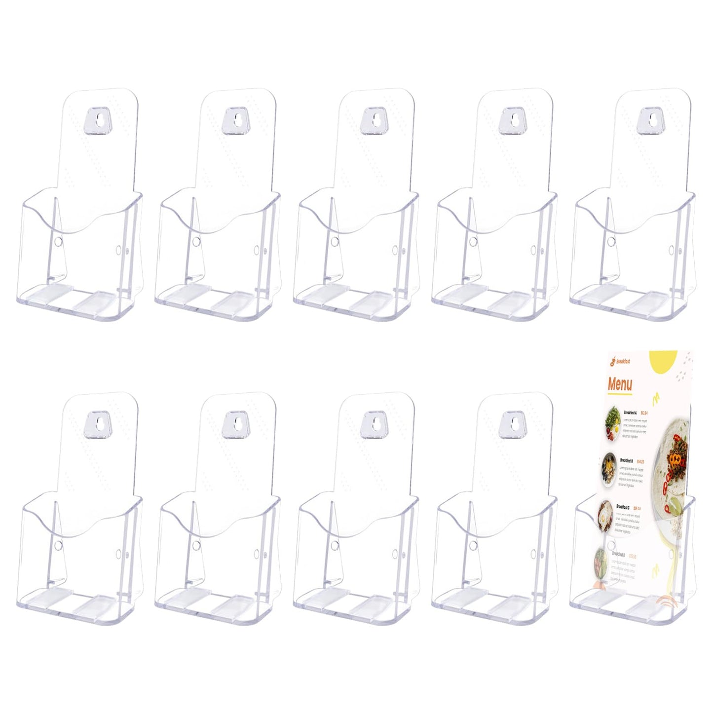 Voittozege 10Pcs Acrylic Brochure Holder, 4.3 × 7.7 Inches Plastic Pamphlet Holder, Wall Mount Flyer Display Stand Plastic Trifold Clear Literature Holders for Display Flyer, Booklet, Document, Literature