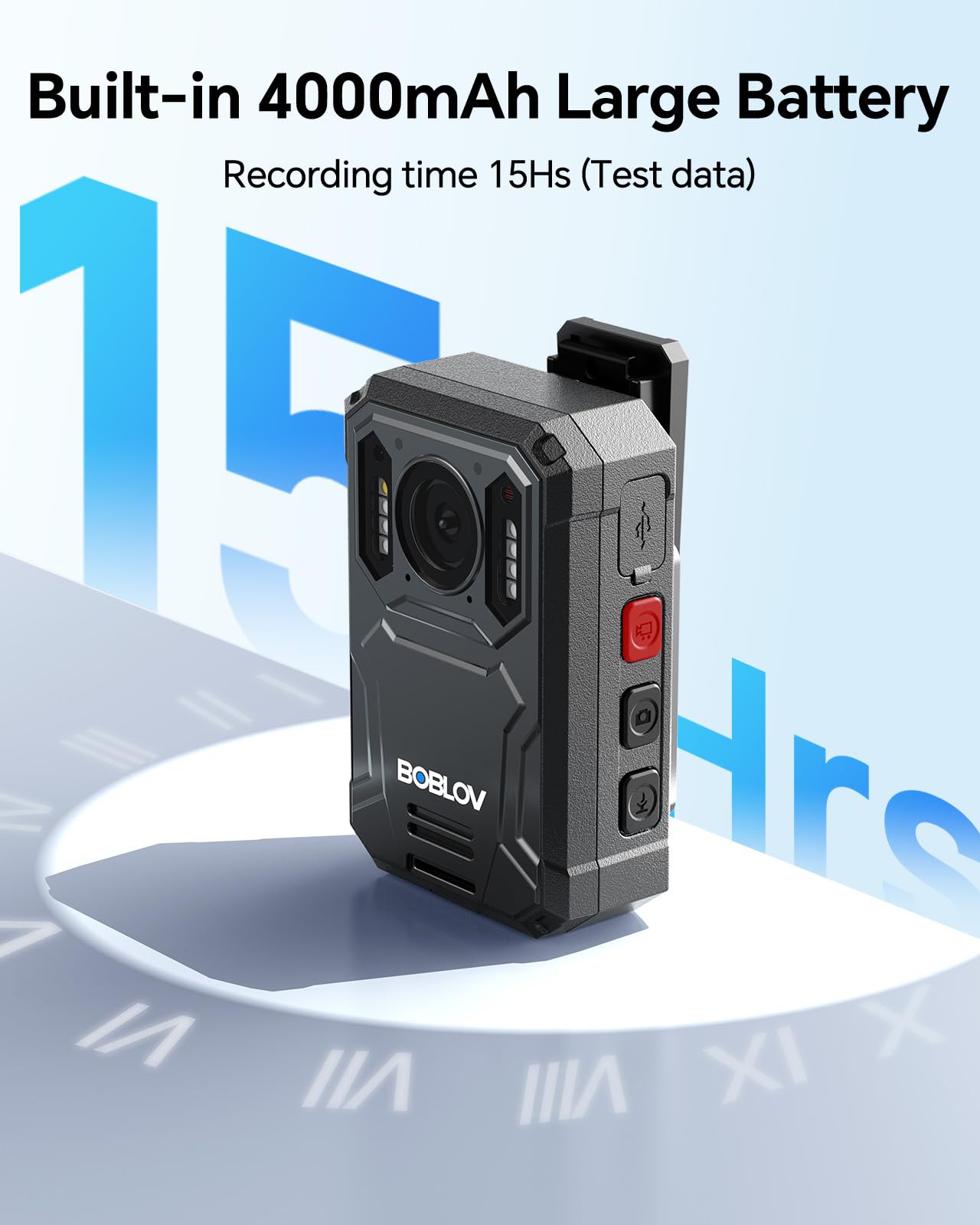 BOBLOV KJ23Pro Body Camera, Built-in 128GB Memory, 1296P Recorder with Car Suction, Built-in 3800mAh Battery, Night Vision Featured, for Daily Record and Law Enforcement(128GB)