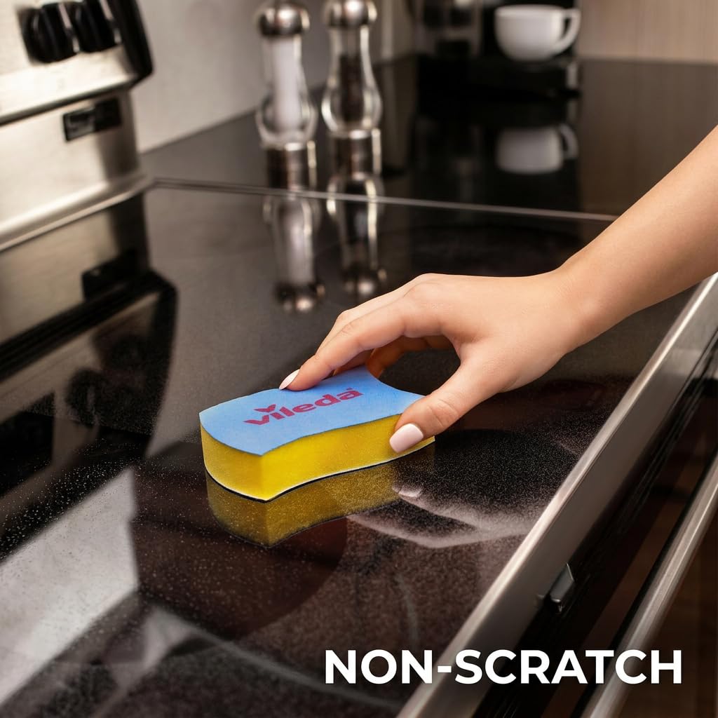 Vileda Scrunge Glass Ceramic Stovetop Sponge (Value Pack of 24 Sponges) | Non-Scratch Stove Top Cleaner Scrub Sponge