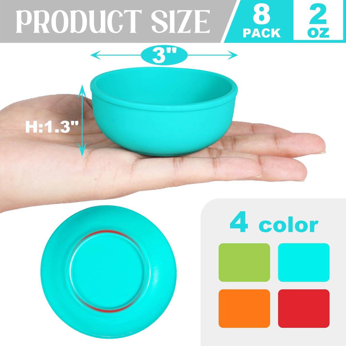 Webake 3" Silicone Pinch Bowls for Cooking Prep, 2oz Small Dipping Bowls Sauce Condiment Containers with Lids, BPA Free Set of 8
