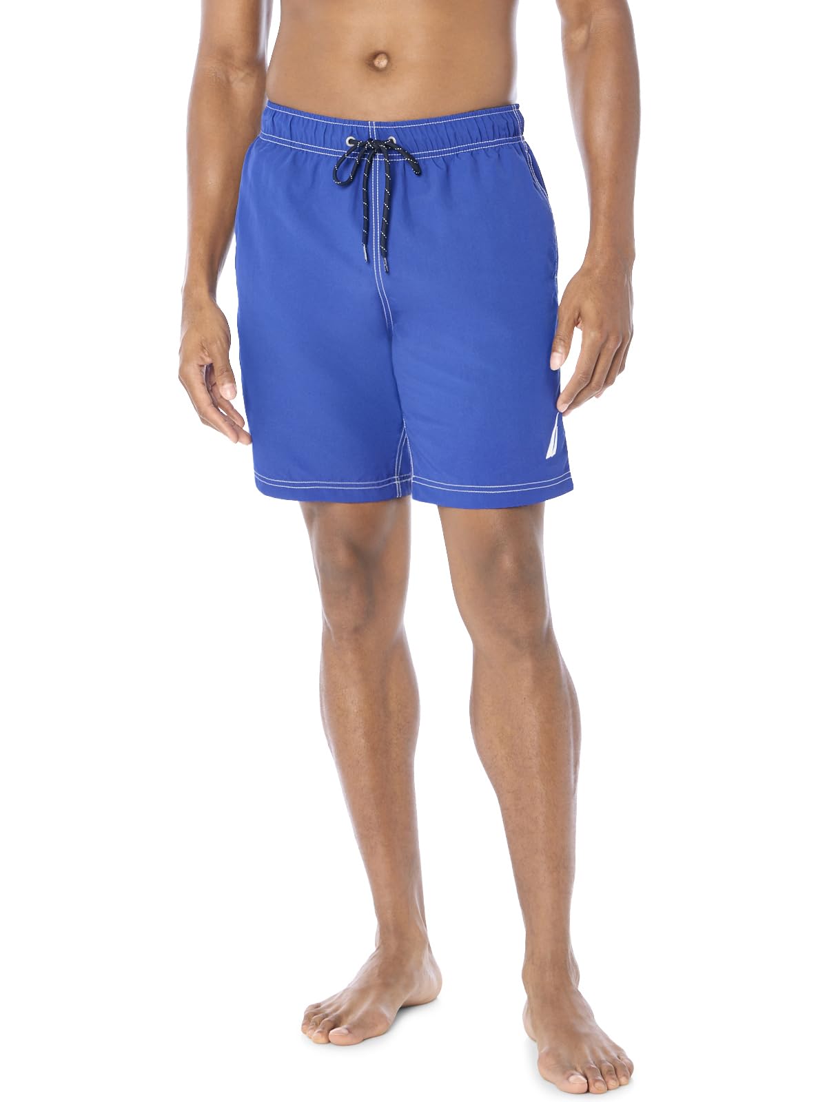 Nautica Men's Standard Solid Quick Dry Classic Logo Swim-Trunk, Bright Cobalt, Large