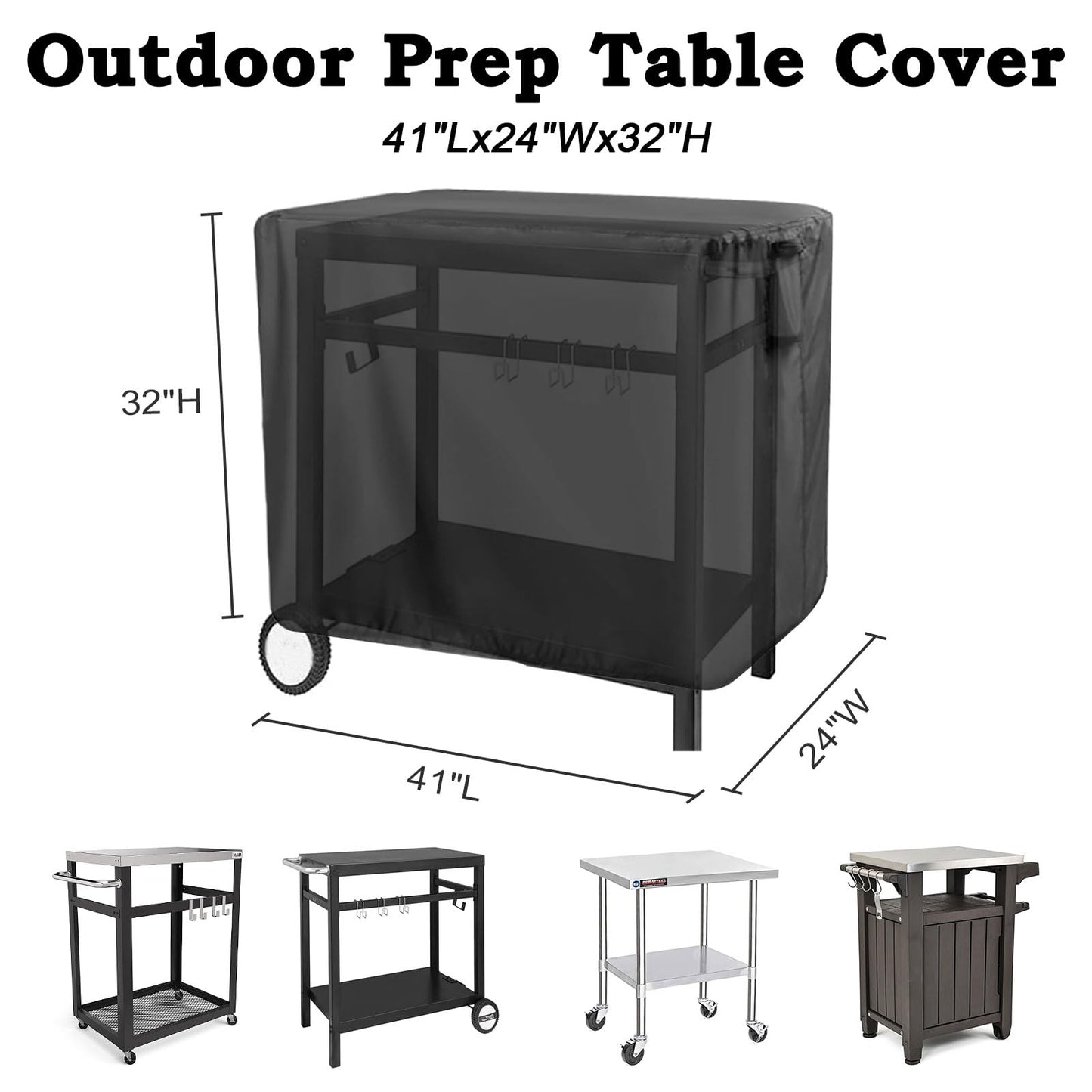 Ancadar Prep Table Cover for Keter Unity Portable Table, Outdoor BBQ Cart Cover Buffet Grill Table Cover Bar Tool Cart Cover Cooler Covers Waterproof (40inch)