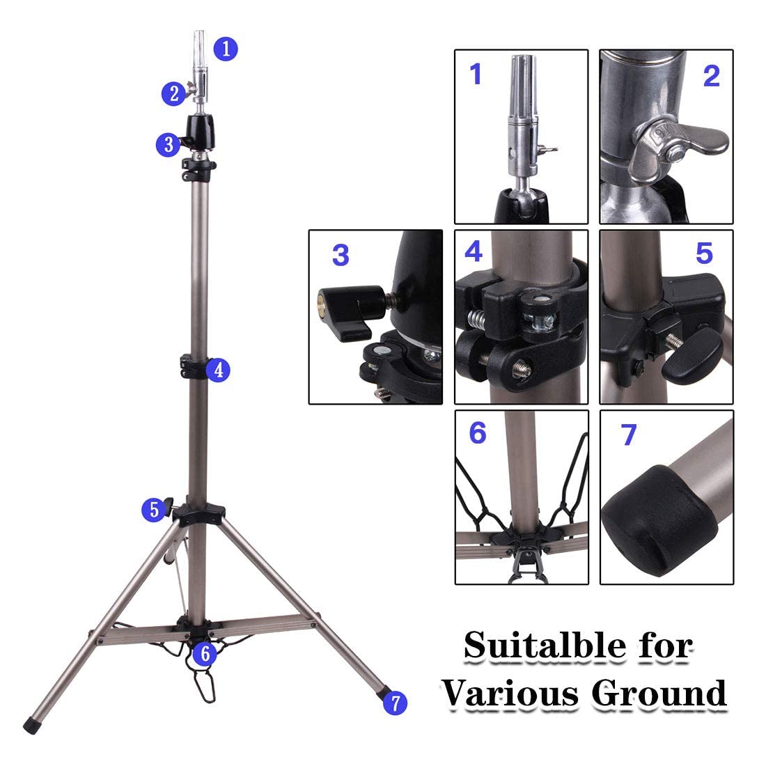 NEWSHAIR Premium Aluminum Stand Tripod Holder 68In Adjustable Wig Head Stand Portable Wig Head Tripod Silver Mannequin Head Holder for Cosmetologist Hairstylist Barber and Individuals Wig Stand Tripod Holder Come with Black Travel Bag