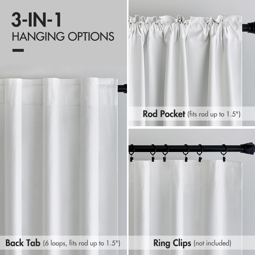 MIULEE 100% Blackout Curtains 90 inches Long Linen Curtains & Drapes for Bedroom Living Room Darkening Full Light Blocking Window Curtain Panels Rod Pocket & Back Tab,White,2 Panels