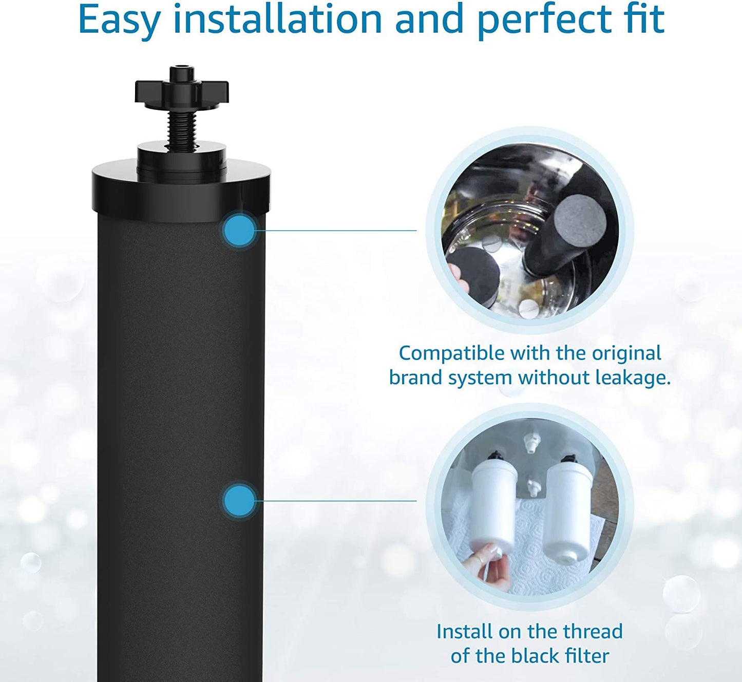 AQUA CREST Gravity Water Filter, Replacement for Berkey® BB9-2® Black Carbon Filter, Compatible with Purewell®, ProOne®, Waterdrop Gravity Water Filter System, NSF/ANSI 42&372 Certified, 2 Pack