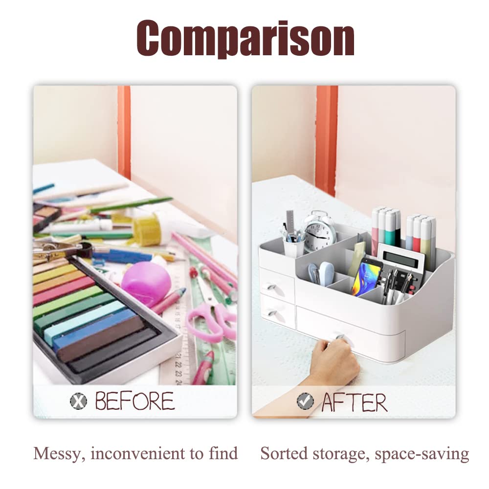 FOREVERIE 3 Drawers Desk Organizer Storage Box for Home and Office, Plastic Desktop Drawer Organizer for Stationery, Arts and Craft Supplies, Makeup Storage Display Case, White