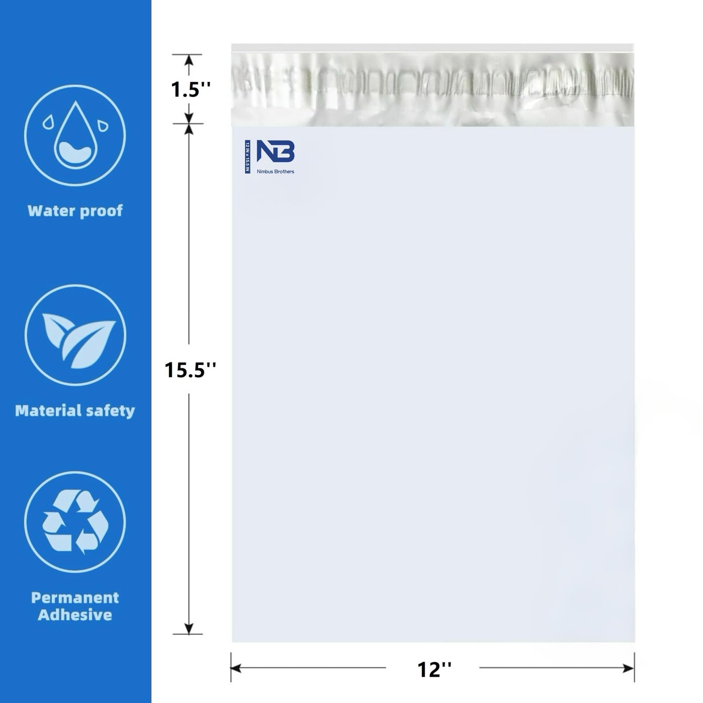 NB 12x15.5 Inch – 500 Pcs White Poly Mailers Strong Adhesive Self-Seal Shipping Envelopes, Tear & Water Resistant Packaging for E-Commerce and Small Business