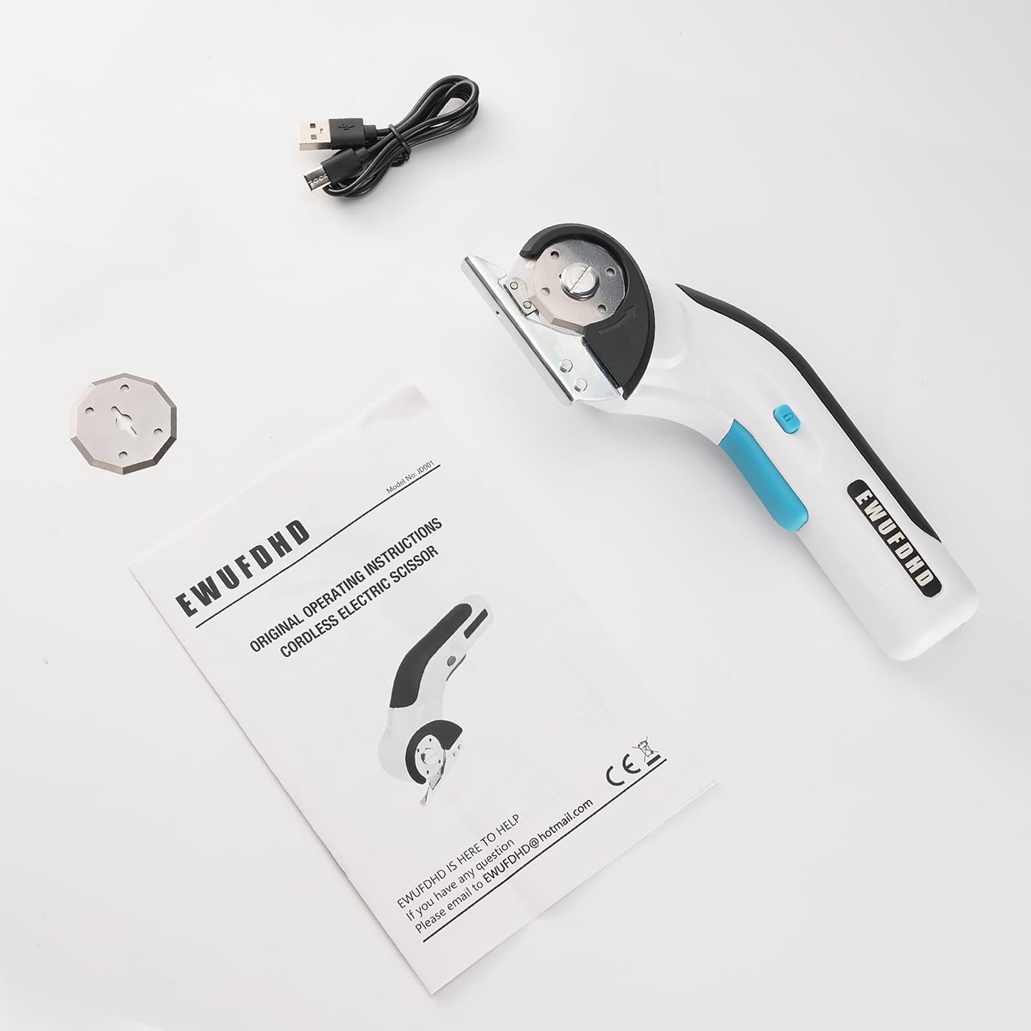 Cordless Electric Scissors, 4V Electric Mini Box Cutter, Carpet & Cardboard Cutter Tool with a Replacement Blade/Charger, Rotary Cutter for Cardboard Packages Leather Plastic (White)