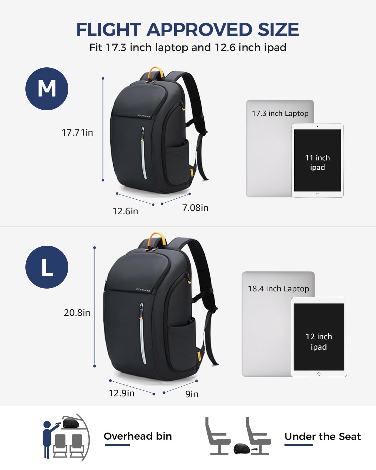 Laptop Backpack for Men - 17.3 Inch Anti Theft Business Backpack with USB Charging Port, Water Resistant Computer Backpack Flight Approved Carry On Travel Backpack for Work College, 30L, Black