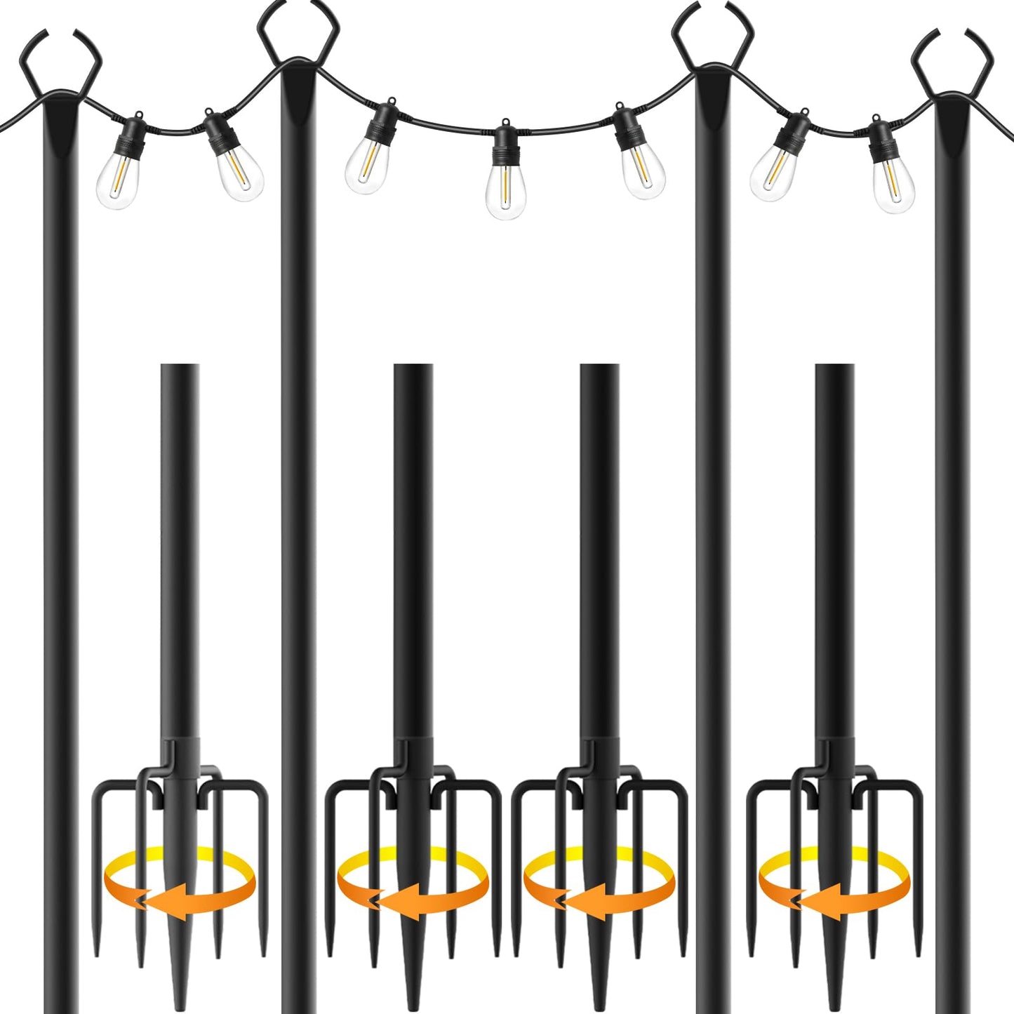 4 Pack 10FT String Light Poles, Metal Light Poles for Outside String Lights,with Fork,Hanging Light Poles for Patio,Backyard,Garden,Deck,Party,Wedding (4 Pack)