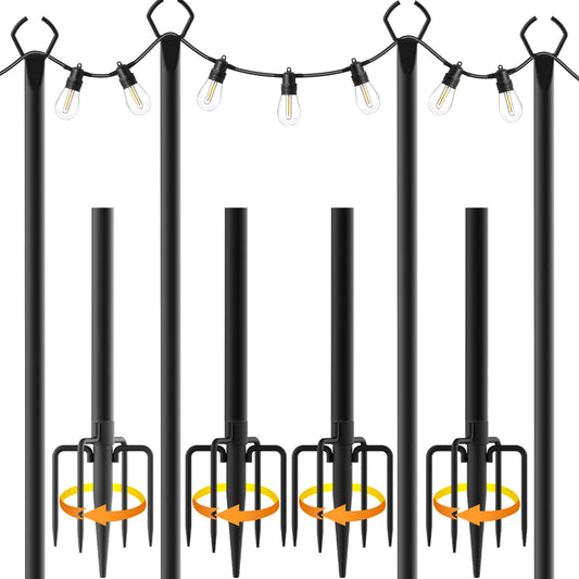 4 Pack 10FT String Light Poles, Metal Light Poles for Outside String Lights,with Fork,Hanging Light Poles for Patio,Backyard,Garden,Deck,Party,Wedding (4 Pack)