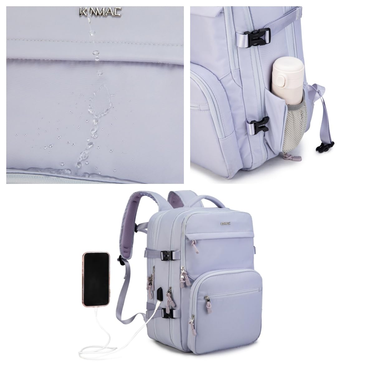 Kinmac Travel Backpack with 360° Protective Laptop Compartment for 17 inch Laptop,Laptop Backpack with USB Charging Port, Purple, Large, Fashion