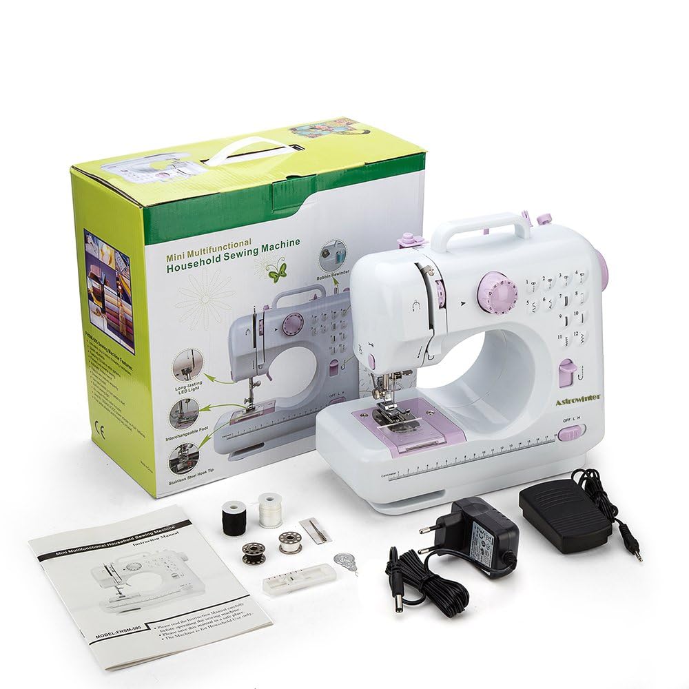 Mini Sewing Machine for Beginner by Astrowinter - Small Electric Sewing Machines with 2 Speed 12 Built-in Stitch Patterns AW-054-CA-A20