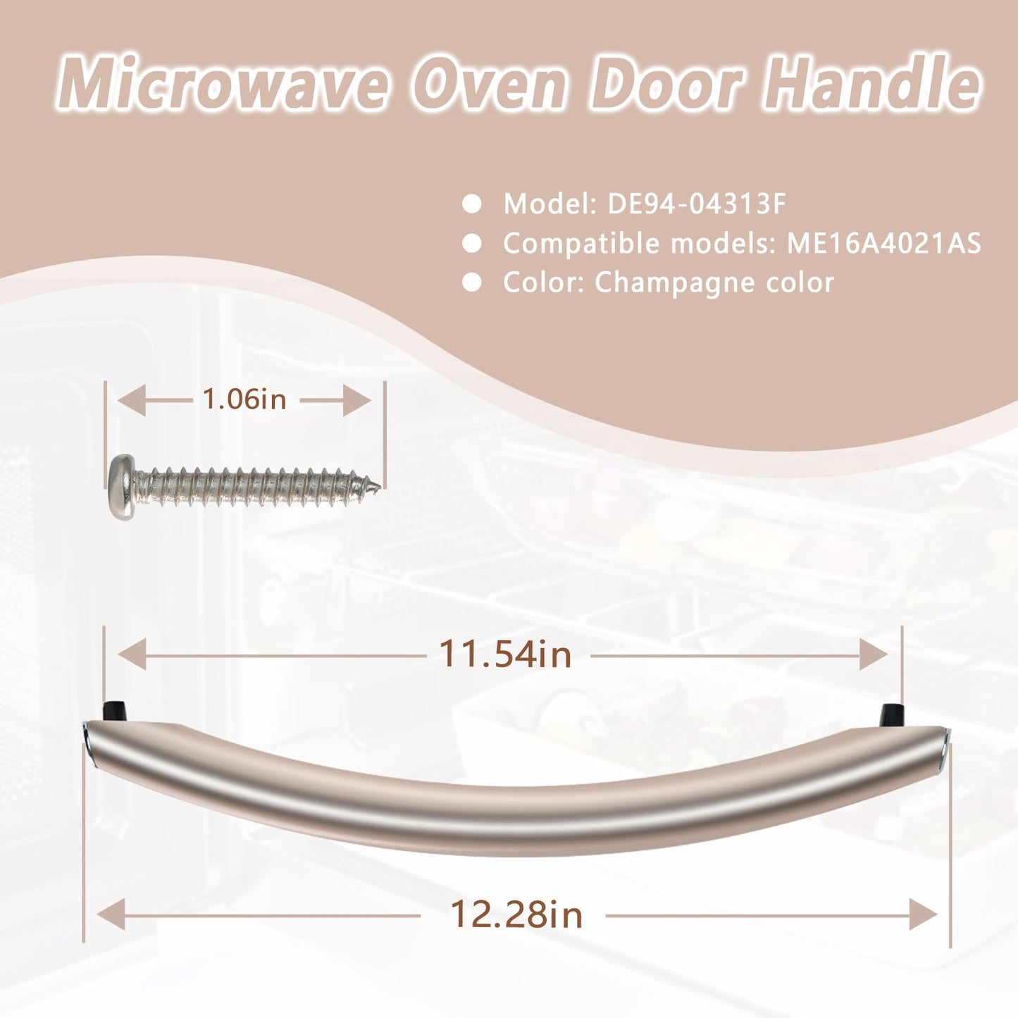 DE94-04313F Microwave Door Handle, Fit for ME16A4021AS ME17R7011ES Samsung Microwave Oven Door Handle Replacement Parts，with 2 Screws