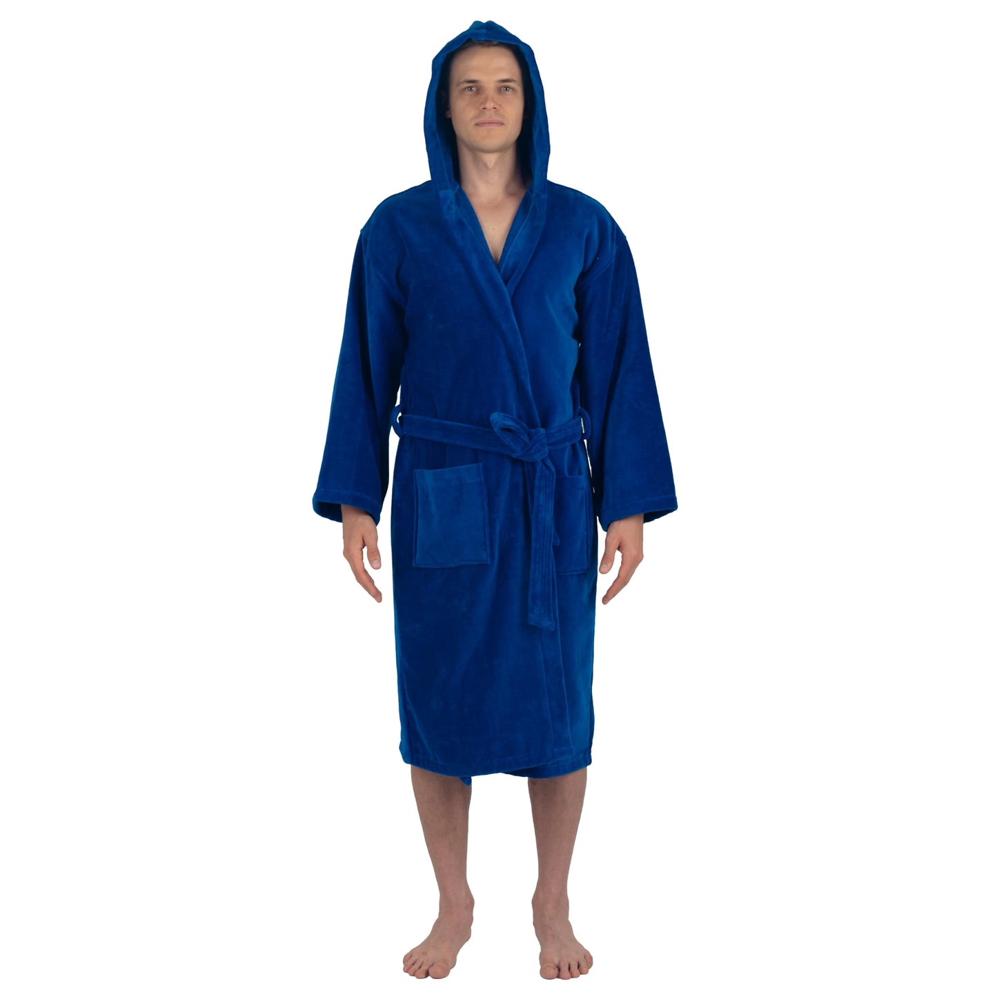 Alpine Swiss Dane Mens Hooded Bathrobe Pure Cotton Terry Cloth Long Robe for Men Super Absorbent Quick Drying Luxury Spa Robe BLU XL/2XL