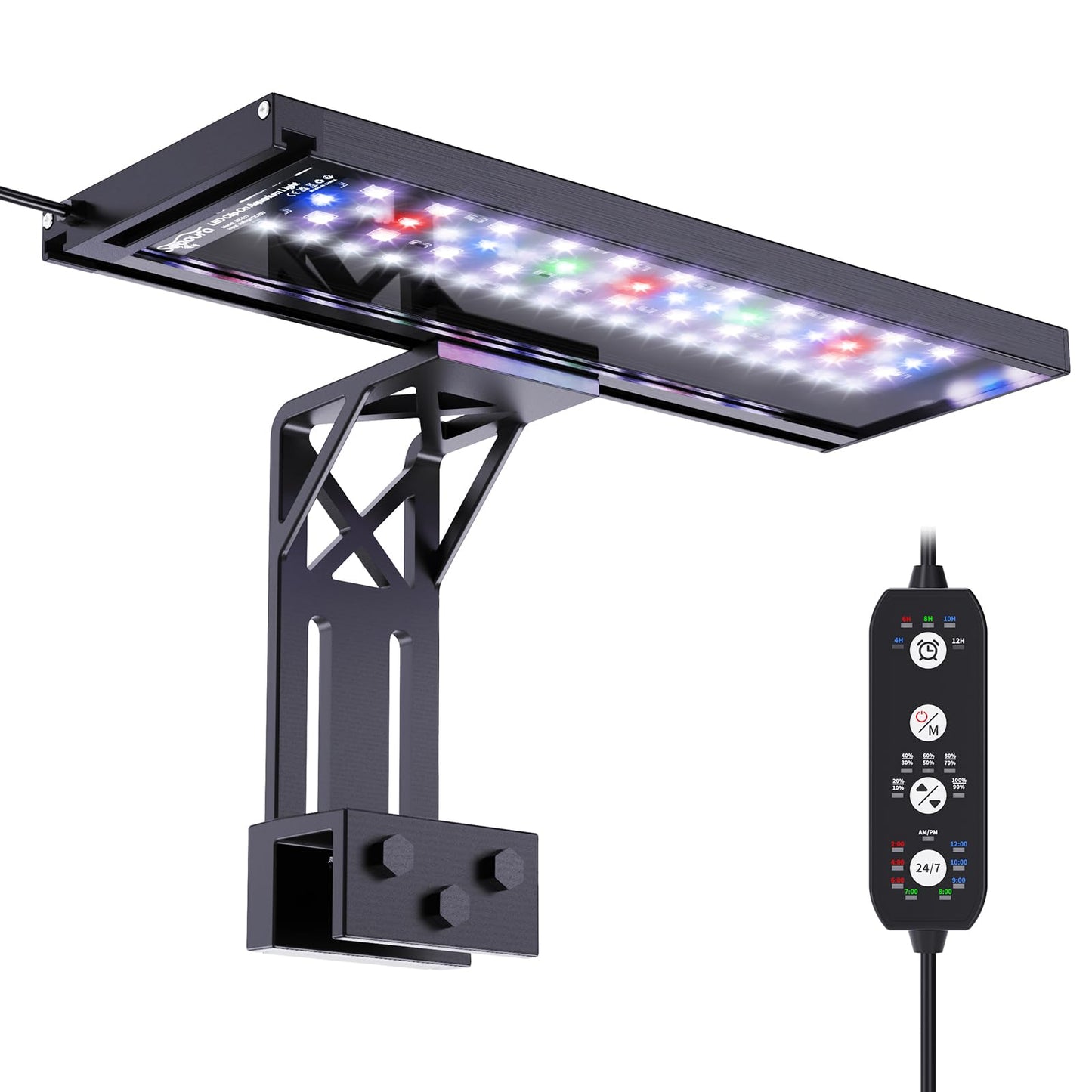 SEAOURA Clip On Aquarium Light for Plants-24/7 Cycle Fish Tank Light with Timer, Full Spectrum+7 Colors Mode, Auto On/Off, Adjustable Brightness and Height, 20W (12inch for 12-20 inch Tank)