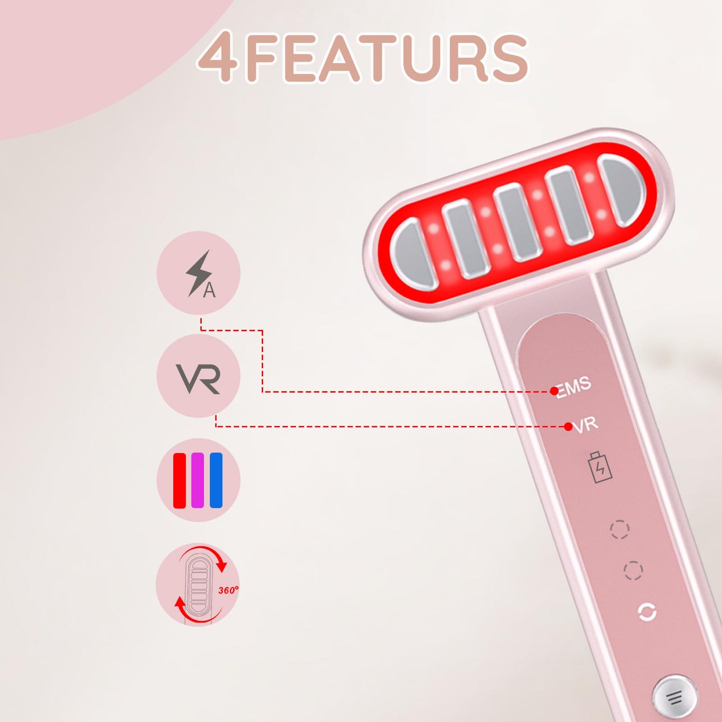 Hottoerak Red Light for Face and Neck, Portable Red Light Wand for Face Neck, Blue LED Light at Home