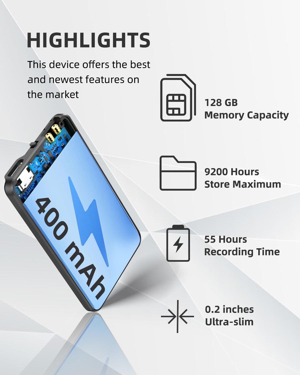 128GB(9200Hour) Voice Recorder, 3072Kbps Voice Activated Recorder,Audio Recorder with Magnetic Function,Recording Device, Digital Voice Recorders with Playback,Ideal for Lectures, Meetings, Interviews