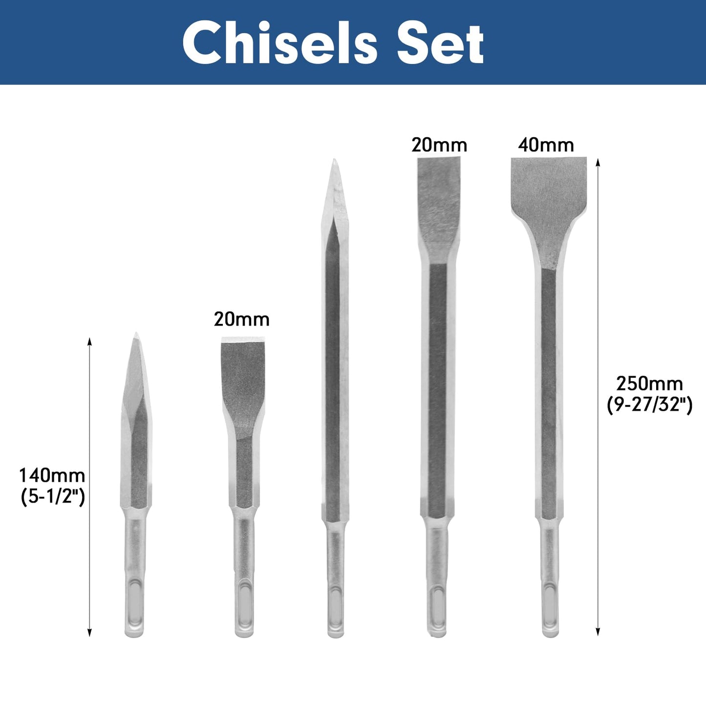 17Pcs Rotary Hammer Drill Bits and Chisel Set - SDS-Plus Carbide-Tipped Drill Bits and Chisels with Storage Case - Tools for Concrete Brick Stone and Other Masonry Construction Materials