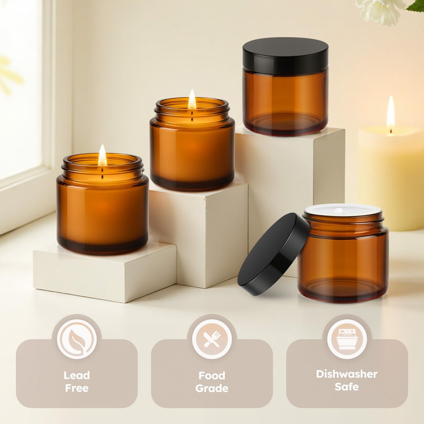 Bumobum 36 Pack 2 oz Small Glass Jars with Lids, Amber Small Jars with Inner Liners, 60ml Lotion Container for Sample, Cream, Lotion, Honey, Powder, Jelly | Home & Beauty
