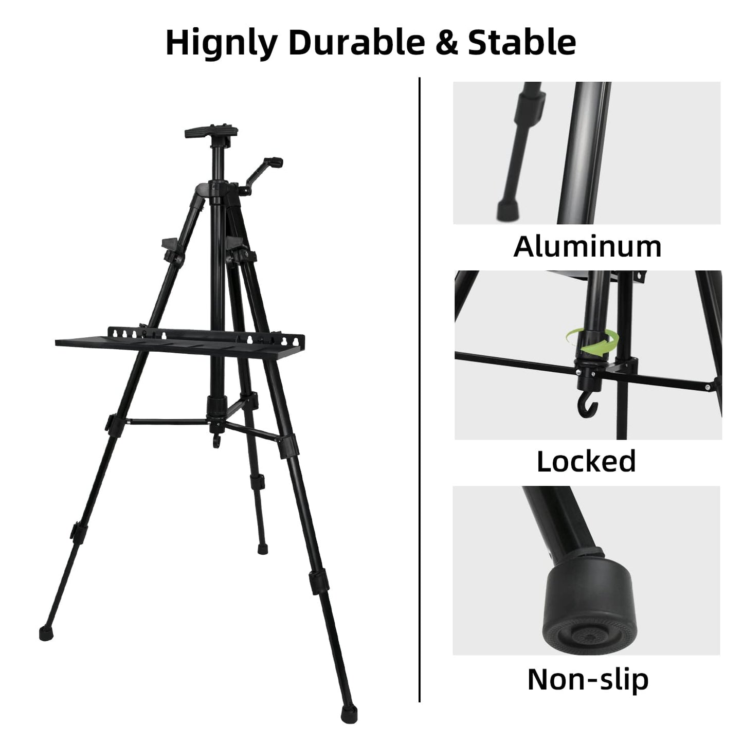 NewZeal Artist Easel Stand Painting Stand Art Easel, 20"to 61" Art Easel for Painting Canvase & Displaying, Aluminum Adjustable Height Display Tripod with Portable Bag/Folding Keg.(Black)