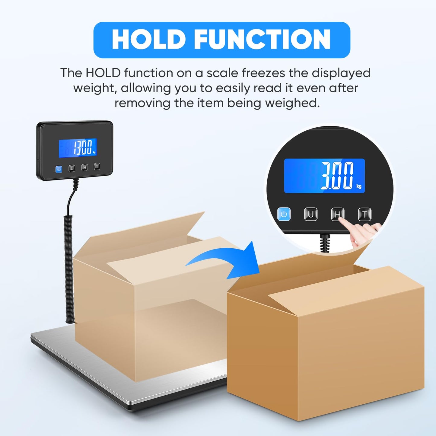 Digital Shipping Scale 300kg, Heavy Duty Postal Scales with Hold and Tare Function, Seperate Screen, Large Platform, Postage Scale for Small Business, Packages (Silver)