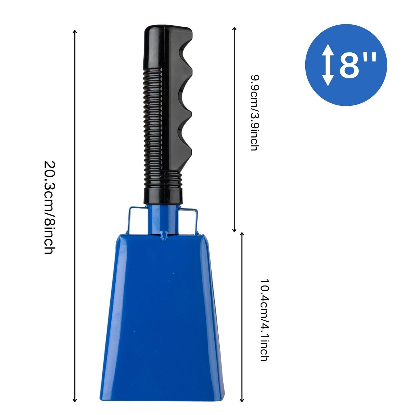 Cow Bell Noise Makers with Handle: Large Cowbells for Sporting Events Hand Percussion Instrument - 8 Inch 2 Pack Loud Cheering Bell for Football Games Graduation Party Farm (Blue)