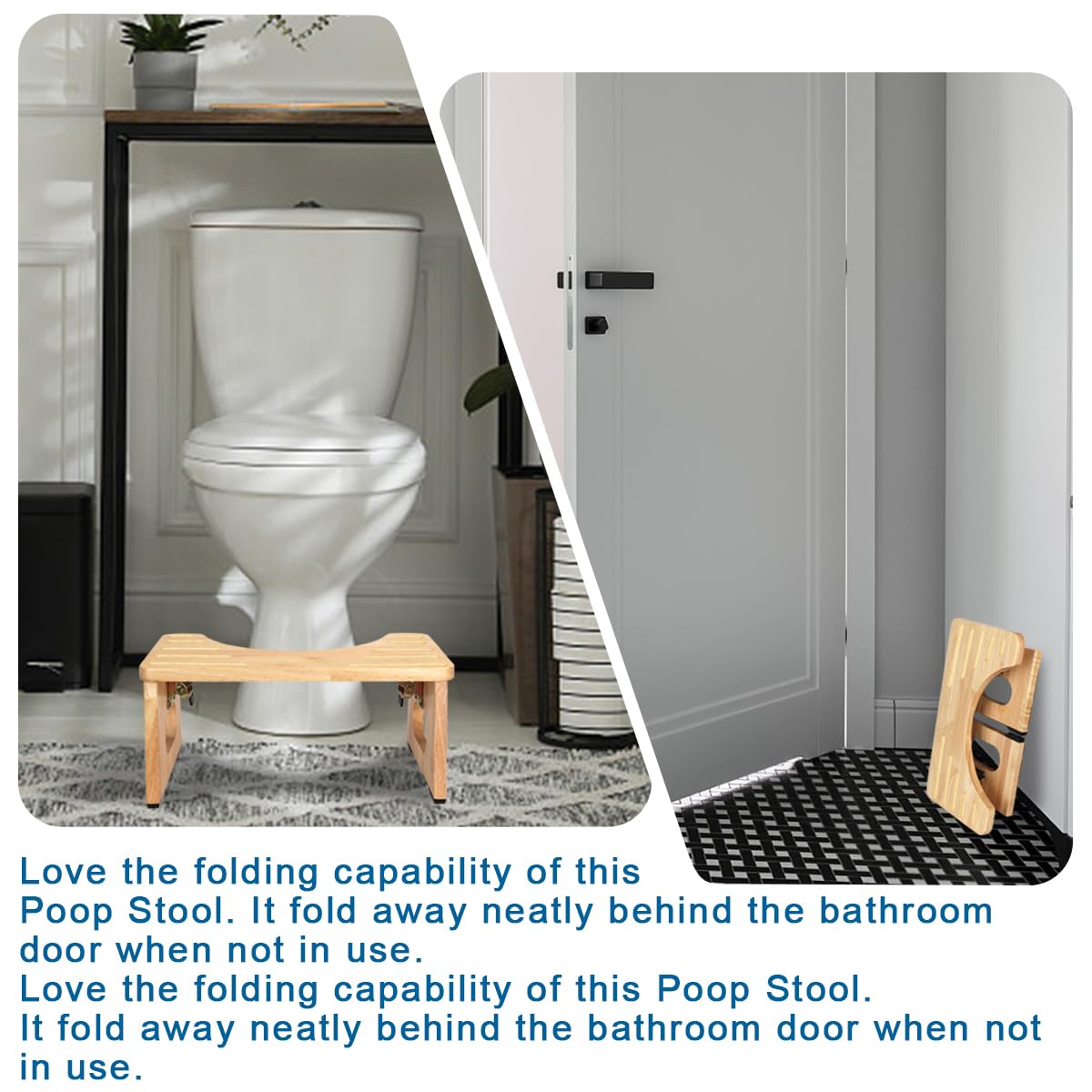 Foldable Toilet Potty Stool for Adults, 7" Wood Portable Squatting Poop Foot Stool, Bathroom Non-Slip Toilet Assistance Step Stool - Gifts for Kids Seniors