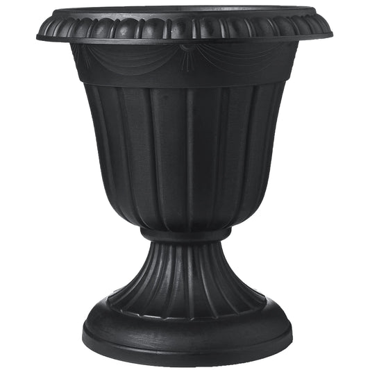 Arcadia Garden Products PL10BK Classic Traditional Plastic Urn Planter Indoor/Outdoor, 15" x 13", Black