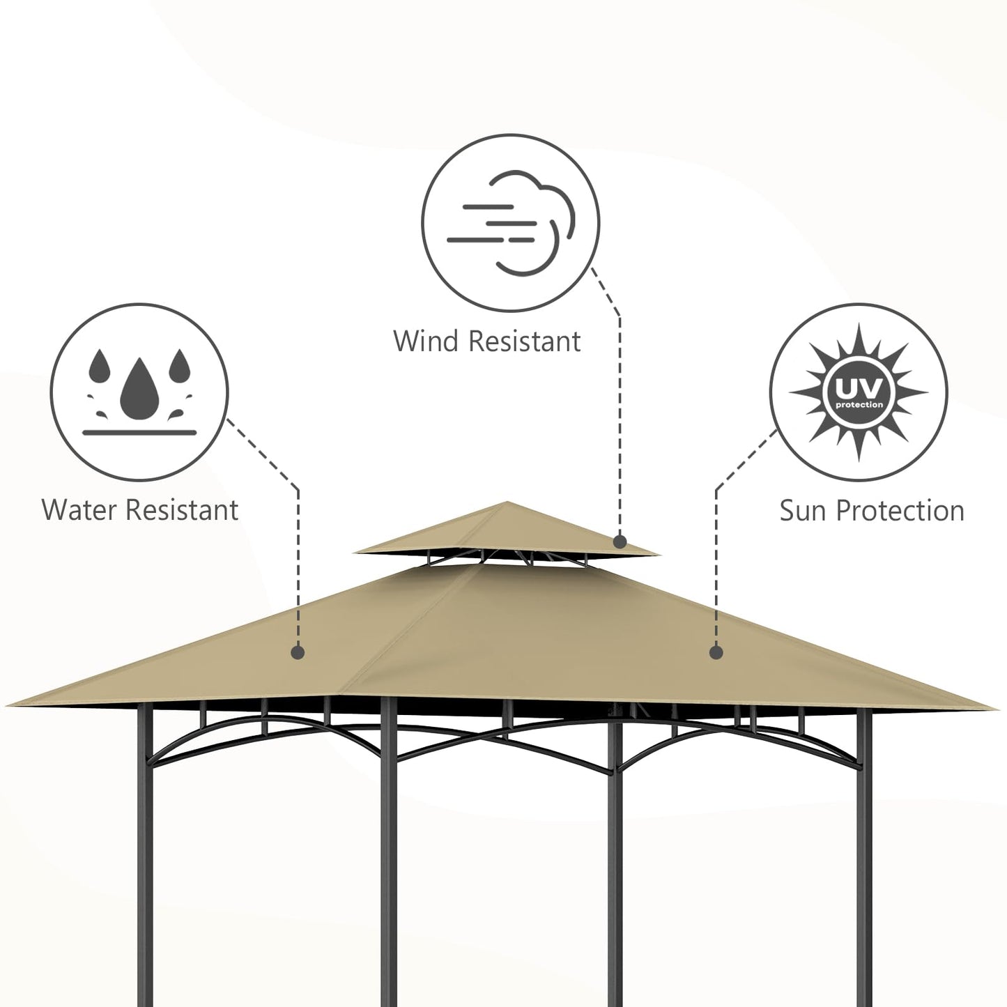OIPUNSHLE Grill Gazebo Replacement Canopy Top, 5'x8' Top Double Tiered Replacement Canopy Roof, Grill Shelter Cover Roof Fit for Gazebo Model L-GG001PST-F (Khaki)