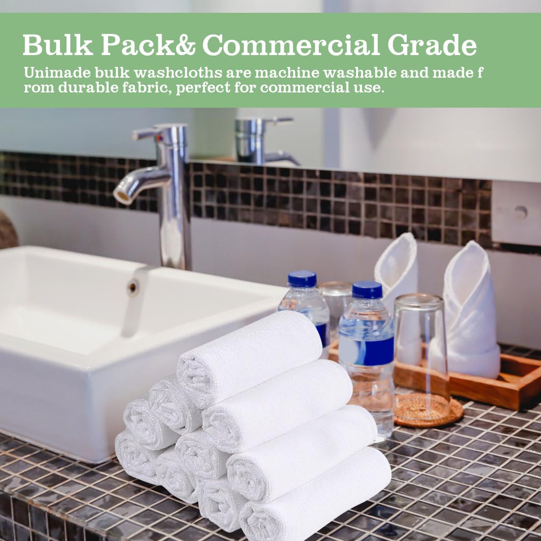 UNIMADE Washcloths Bulk - Face Towels (12" x 12"), Highly Soft Wash Cloths and Hand Towels, Fast Drying Multi-Purpose Microfiber Cleansing Cloths for Bathroom, Hotel, Spa, and Salon - White(100 Pack)