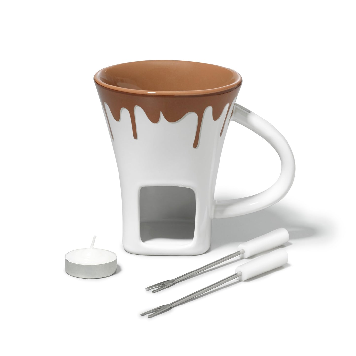 Starfrit Gourmet BISTRO Chocolate 4-pc Fondue Set - Ceramic - 2 Forks - Tealight