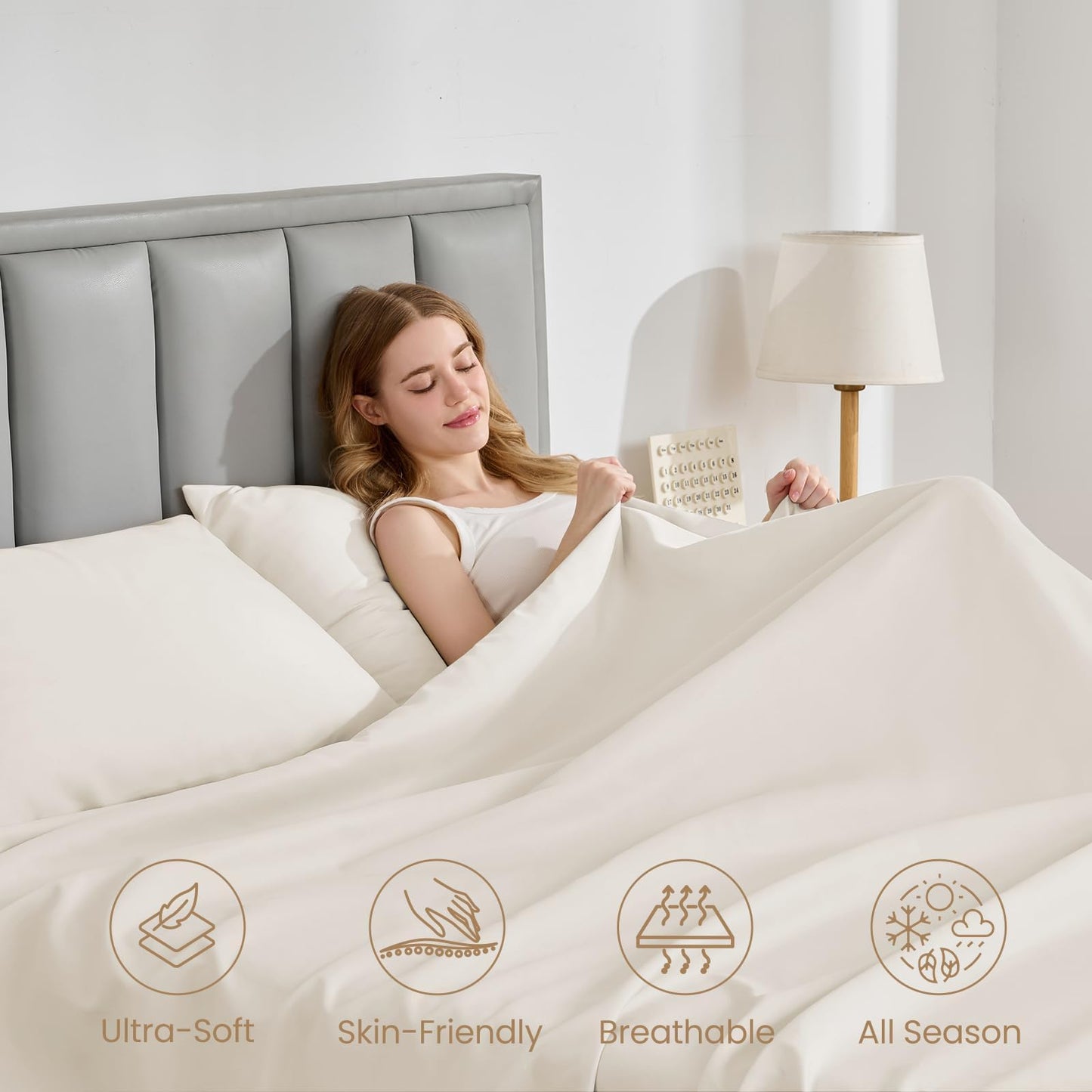 JOLLYVOGUE Queen Size Bed Sheet Set - 4 Piece Bed Sheets Set with Deep Pocket - Soft Breathable & Cooling - Resists Shrinkage & Fading Draps Queen - Easy Care (Beige)