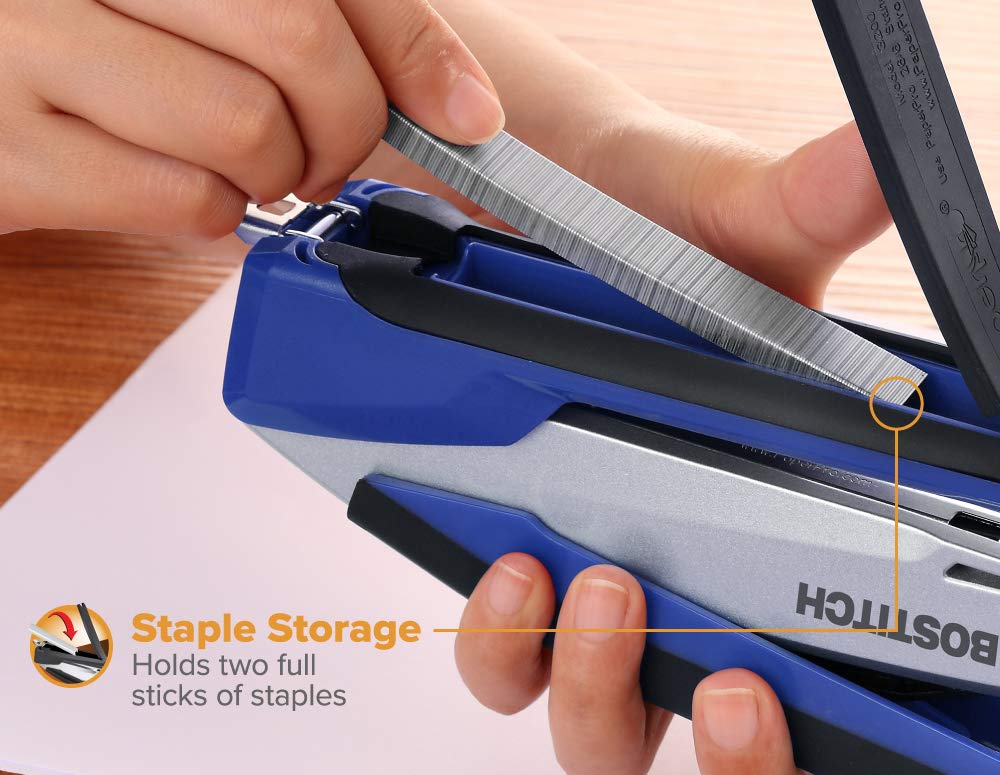 Bostitch Office InPower Premium Spring-Powered Desktop Stapler, Blue/Silver (1118)