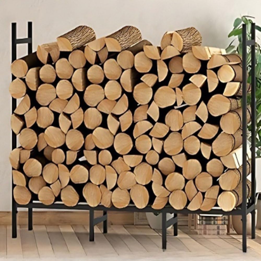 4ft Firewood Rack Fire Wood Stand Holder, Fire-Resistant Wooden Support, Outdoor And Indoor Fireplace Frame Used For Storing Wood，Black