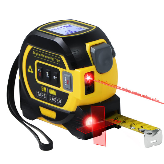 4-in-1 Laser Tape Measure with Laser Level Crosshairs | 130ft/40m Laser Distance + 16ft/5m AutoLock Tape | Backlit LCD Display (Ft/Inch/M/mm & Fractions) | for DIY, Construction, Interior Design